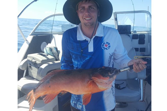 Hayden Gooden with a nice coral trout he caught Bundaberg offshore recently.