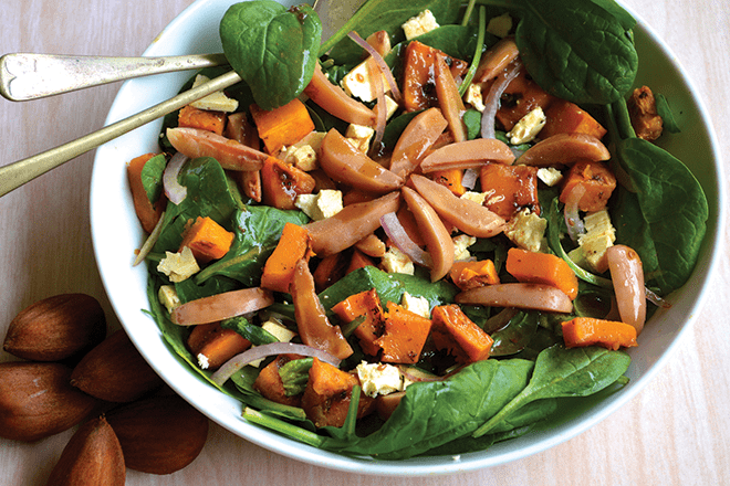 spinach pumpkin bunya nut salad